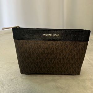 MICHAEL KORS Brown Signature Coated Canvas Cosmetic Case | Makeup Bag